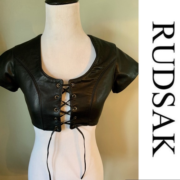 RUDSAK Tops - RUDSAK Leather Crop Top Corset Bustier Black Small
